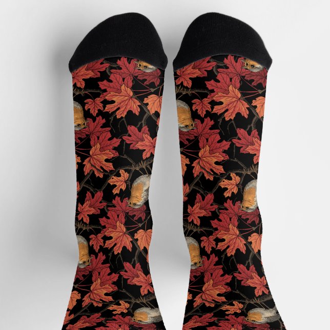 Rotkehlchen im Ahornbaum Socken (Oben)