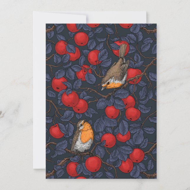 Rotkehlchen im Apfelbaum/Blau und Rot  (Vorderseite)
