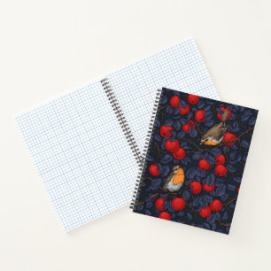 Rotkehlchen im Apfelbaum/Blau und Rot Notizbuch