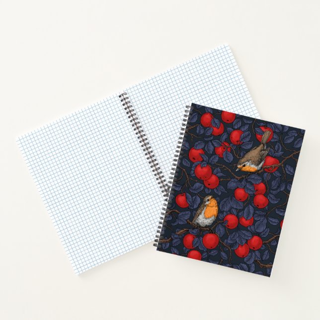 Rotkehlchen im Apfelbaum/Blau und Rot  Notizbuch (Innenseite)