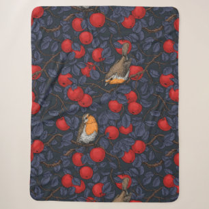 Rotkehlchen im Apfelbaum/ blau und rot Sherpadecke