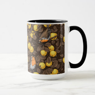 Rotkehlchen im Apfelbaum/gelb und dunkelbraun Tasse