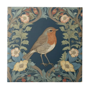 Rotkehlchen im Stil von William Morris Fliese