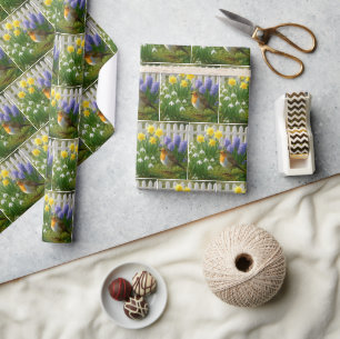 Rotkehlchen in einem Frühlingsgarten Geschenkpapier
