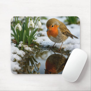 Rotkehlchen in einem Frühlingsgarten Mousepad