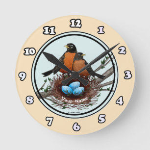 Rotkehlchen-Nest-Uhr Runde Wanduhr