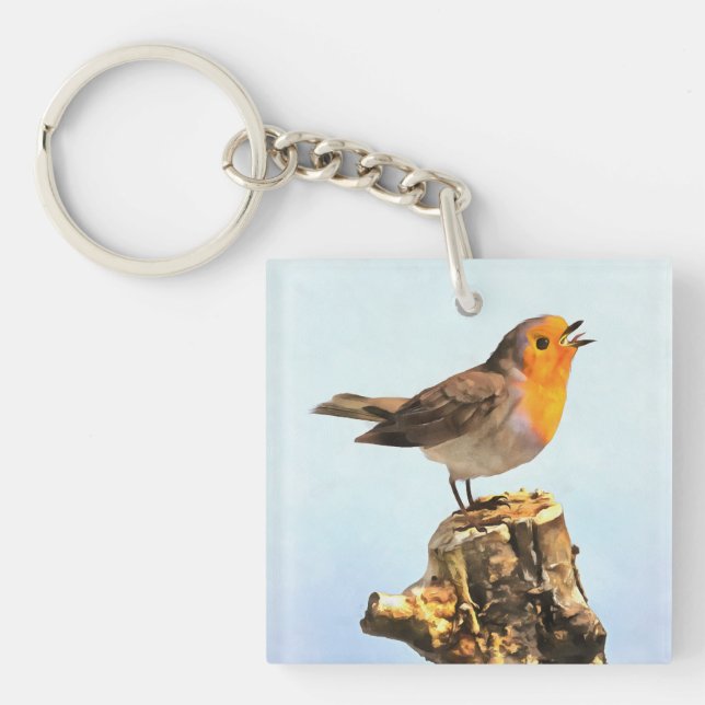 Rotkehlchen singend  schlüsselanhänger (Vorderseite)