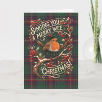 Rotkehlchen-Tartan-Weihnachtskarte