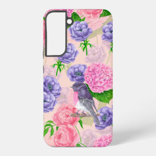 Rotkehlchen und Blumen, Wasserfarbenmuster Samsung Galaxy Hülle