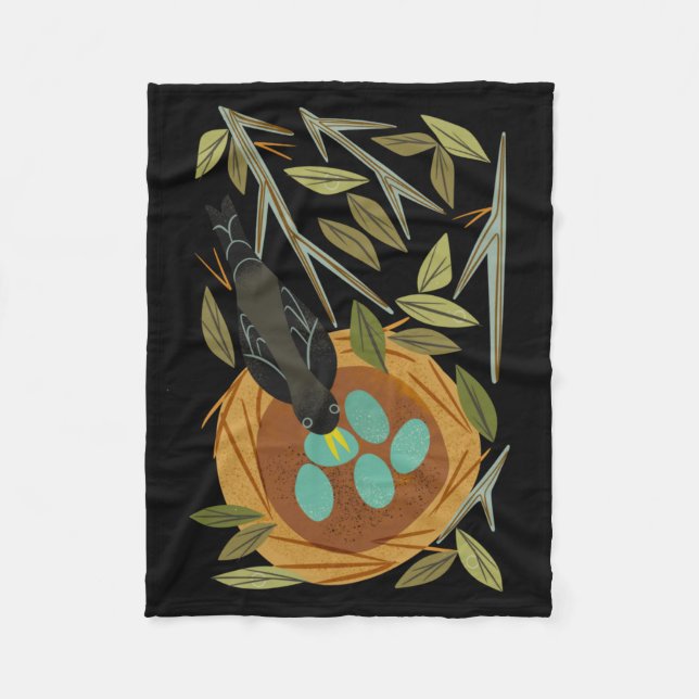 Rotkehlchen und Nest Aufkleber  Fleecedecke (Vorderseite)