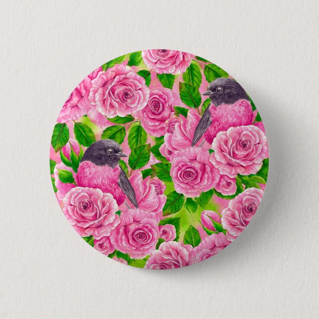 Rotkehlchen und Rosen Button (Vorderseite)