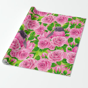 Rotkehlchen und Rosen Geschenkpapier