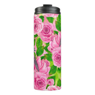 Rotkehlchen und Rosen Thermosbecher