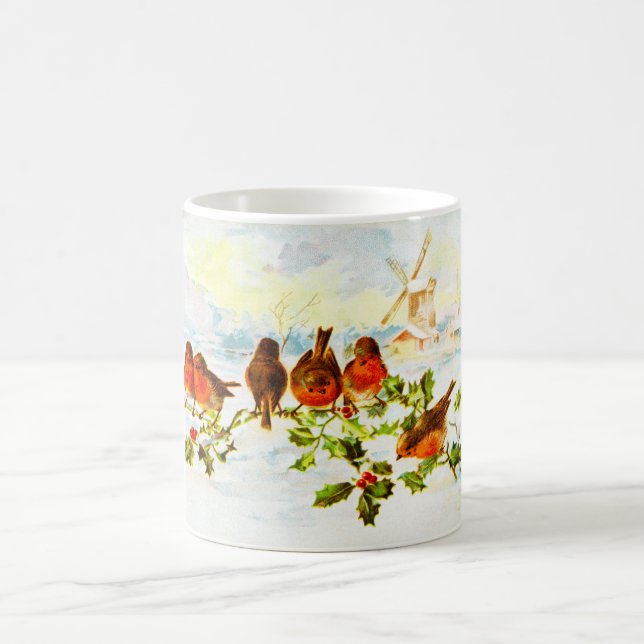 Rotkehlchen und Stechpalme Kaffeetasse (Mittel)
