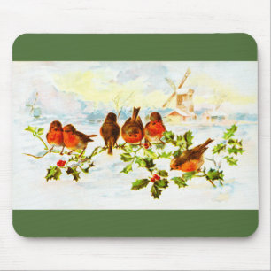 Rotkehlchen und Stechpalme Mousepad