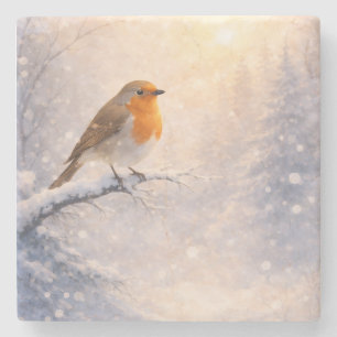 Rotkehlchen-Vogelfrühmorgen-Aquarell Steinuntersetzer