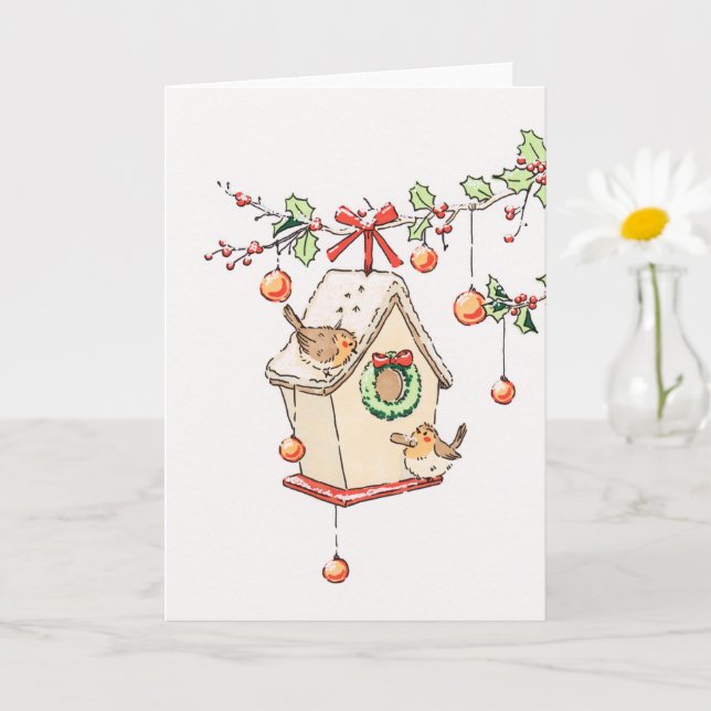 Rotkehlchen Weihnachtskarte Schnee Karte (Kleine Pflanze)