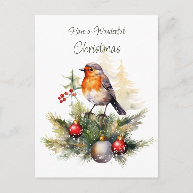 Rotkehlchen-Weihnachtspostkarte Postkarte (Vorderseite)