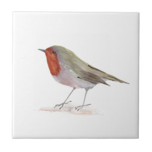 Rotkehlchen-Wildlife-Aquarell-Vintage-farbenfroh  Fliese