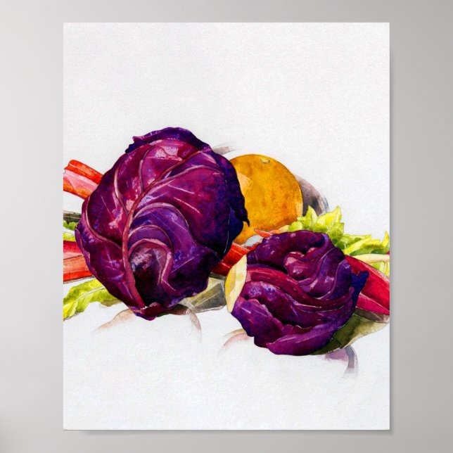 Rotkohl, Rhubarb und Orange von Charles Demuth Poster (Vorne)