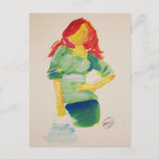 Rotkopffrau mit einer Handtasche Postkarte