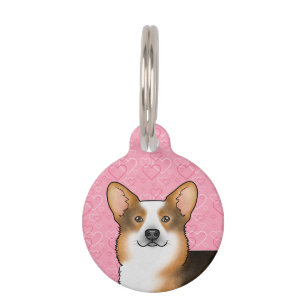 Rotköpfige Tri Pembroke Welsh Corgi Liebe Rosa Haustiermarke