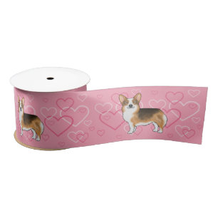 Rotköpfige Tri Pembroke Welsh Corgi Liebe Rosa Satinband