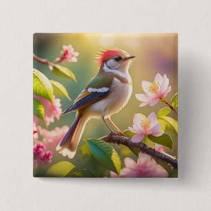 Rotköpfiger Buffbrüstiger Laubsänger Fantasy-Vogel Button