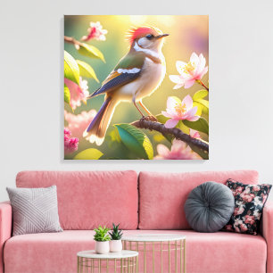 Rotköpfiger Pufferbrust-Laubsänger Fantasie Vogel Leinwanddruck