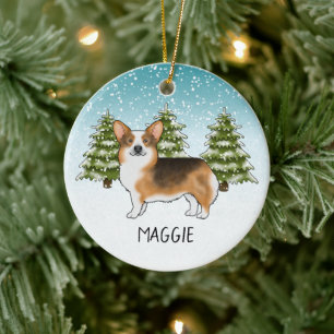 Rotköpfiger Tri Pembroke Corgi Winter Weihnachten Keramik Ornament