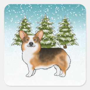 Rotköpfiger Tri Pembroke Corgi Winter Weihnachten Quadratischer Aufkleber
