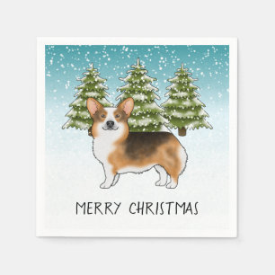 Rotköpfiger Tri Pembroke Corgi Winter Weihnachten Serviette
