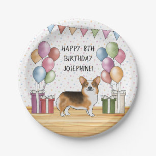 Rotköpfiger Tri Pembroke Welsh Corgi Alles Gute zu Pappteller