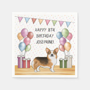 Rotköpfiger Tri Pembroke Welsh Corgi Alles Gute zu Serviette