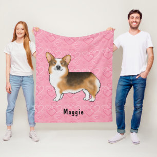 Rotköpfiger Tri Pembroke Welsh Corgi Herzen & Name Fleecedecke