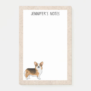 Rotköpfiger Tri Pembroke Welsh Corgi Hund und Text Post-it Klebezettel