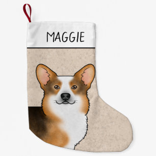 Rotköpfiger Tri Pembroke Welsh Corgi Kopf und Name Kleiner Weihnachtsstrumpf