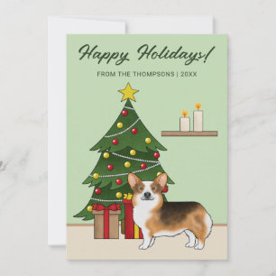 Rotköpfiger Tri Pembroke Welsh Corgi Weihnachtsbau Feiertagskarte
