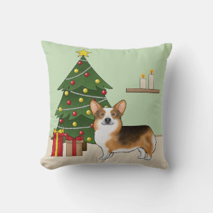 Rotköpfiger Tri Pembroke Welsh Corgi Weihnachtsbau Kissen