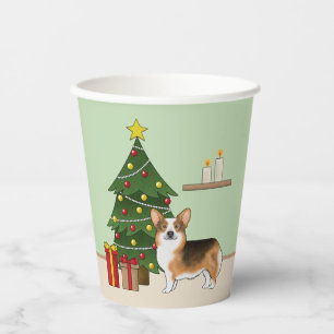 Rotköpfiger Tri Pembroke Welsh Corgi Weihnachtsbau Pappbecher