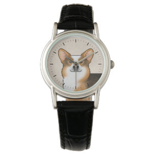 Rotköpfiges Tri Pembroke Welsh Corgi Hund Porträt Armbanduhr