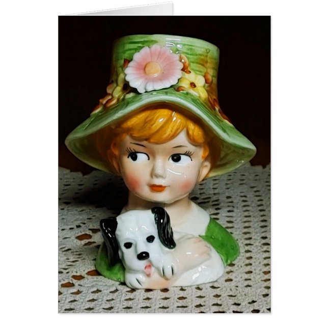 Rotkopfkind & Welpe Kleine Girl Lady Head Vase (Vorne)
