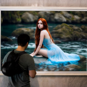 Rotkopfkleid aus blauem Naturwasserstein Leinwanddruck