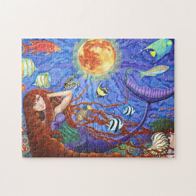 Rotkopfmaid in Corset mit Mond und Fisch Puzzle (Horizontal)