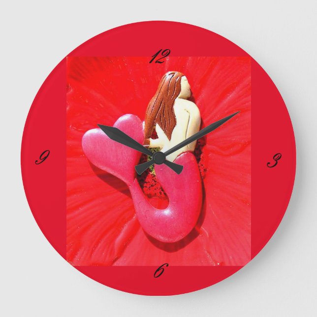Rotkopfmermaid Große Wanduhr (Vorderseite)