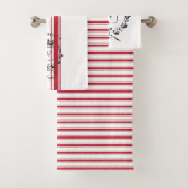 Rotkörniger Sack Streifen Vintages Familienwappen Badhandtuch Set