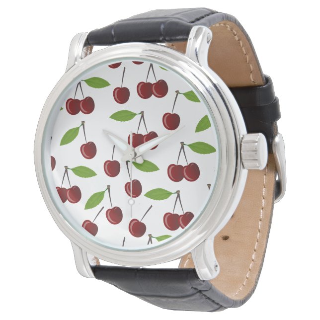 Rotkrebse, Kirschmuster, Blätter, Obst Armbanduhr (Schrägansicht)