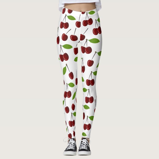 Rotkrebse, Kirschmuster, Blätter, Obst Leggings (Vorderseite)