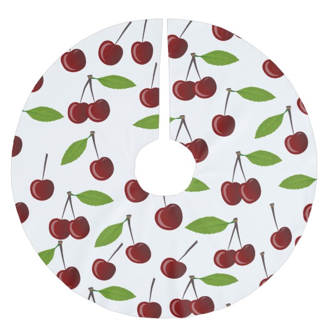 Rotkrebse, Kirschmuster, Blätter, Obst Polyester Weihnachtsbaumdecke (Vorderseite)