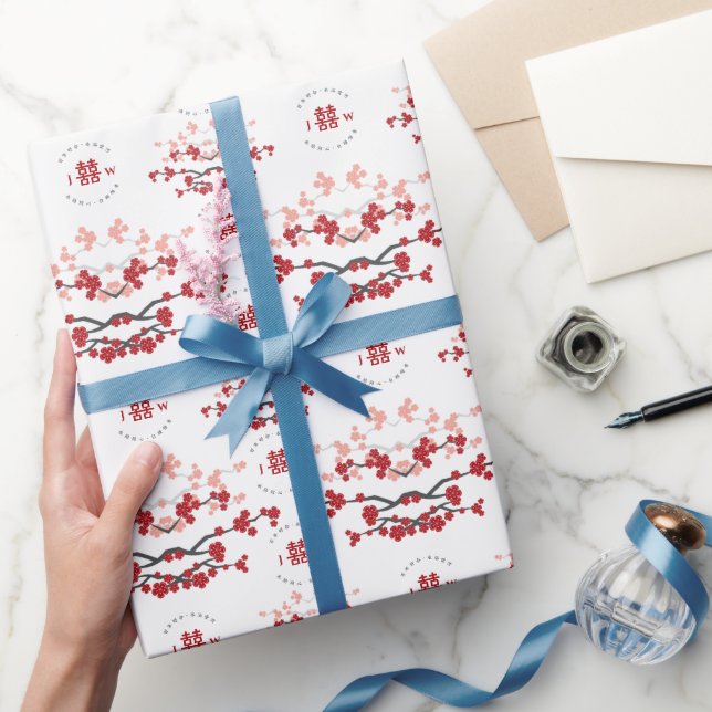 Rotkrebserblüten und Chinesische Doppelhochzeit Geschenkpapier